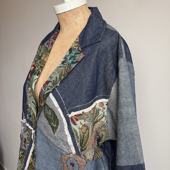 Parsley & Sage Patchwork Denim Jacket – Embroidered Floral Art to Wear XL - Picture 7 of 12